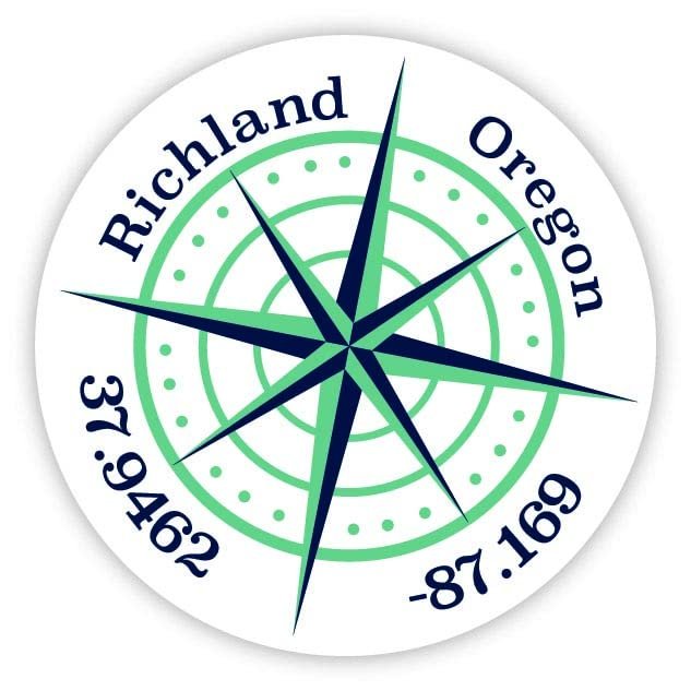 Richland Oregon 2-Inch Vinyl Decal Sticker Latitude Longitude Compass Design