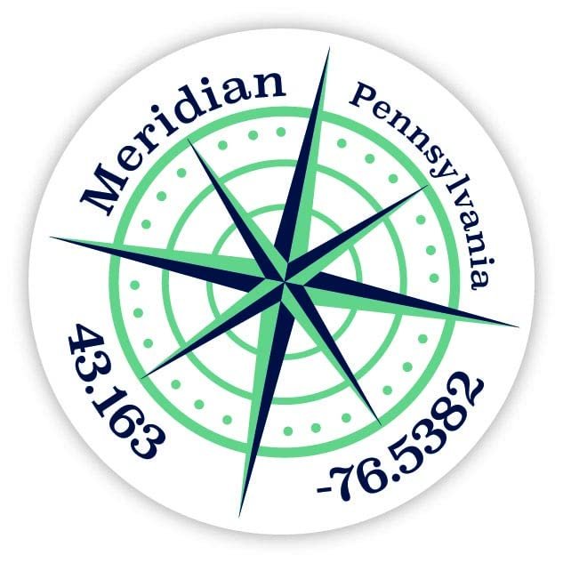 Meridian Pennsylvania 2-Inch Vinyl Decal Sticker Latitude Longitude Compass Design