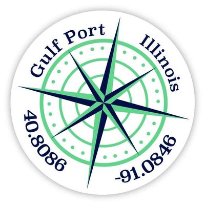 Gulf Port Illinois 2-Inch Vinyl Decal Sticker Latitude Longitude Compass Design
