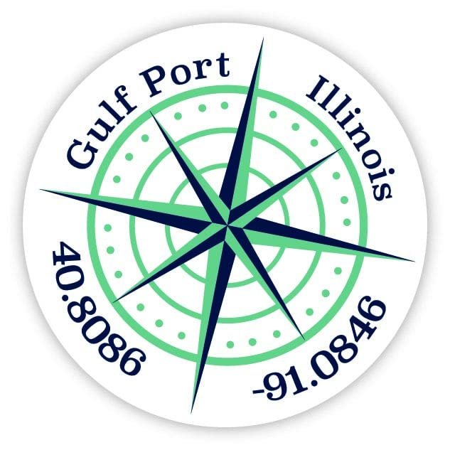 Gulf Port Illinois 2-Inch Vinyl Decal Sticker Latitude Longitude Compass Design