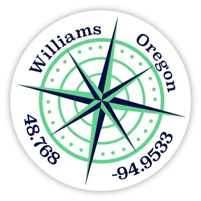 Williams Oregon 2-Inch Vinyl Decal Sticker Latitude Longitude Compass Design