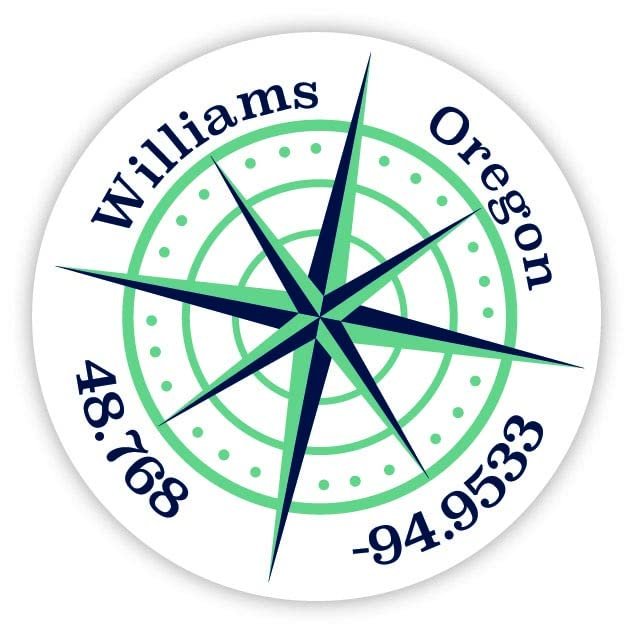 Williams Oregon 2-Inch Vinyl Decal Sticker Latitude Longitude Compass Design