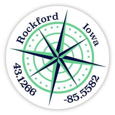 Rockford Iowa 2-Inch Vinyl Decal Sticker Latitude Longitude Compass Design