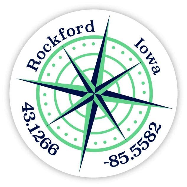 Rockford Iowa 2-Inch Vinyl Decal Sticker Latitude Longitude Compass Design