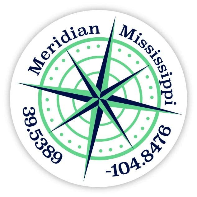 Meridian Mississippi 2-Inch Vinyl Decal Sticker Latitude Longitude Compass Design