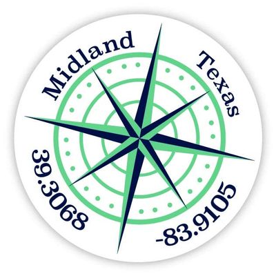 Midland Texas 2-Inch Vinyl Decal Sticker Latitude Longitude Compass Design