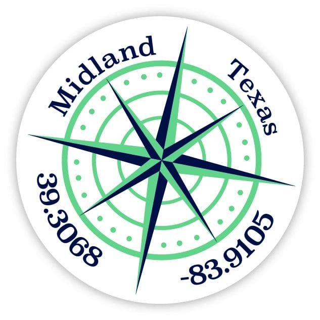 Midland Texas 2-Inch Vinyl Decal Sticker Latitude Longitude Compass Design