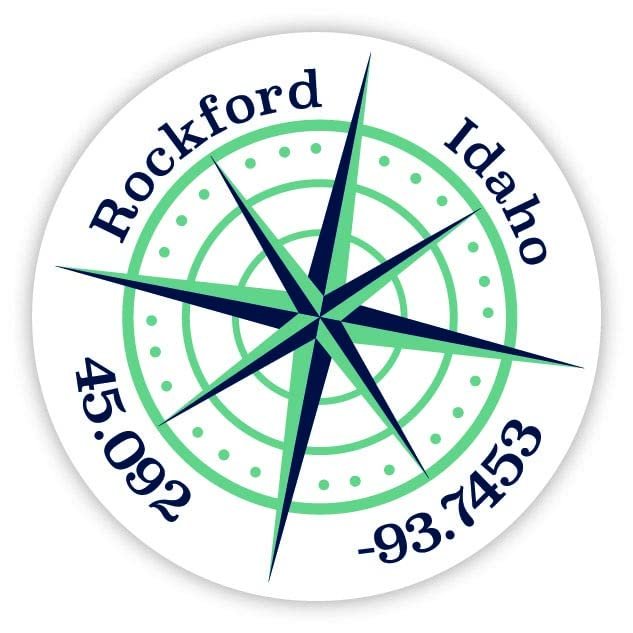 Rockford Idaho 2-Inch Vinyl Decal Sticker Latitude Longitude Compass Design