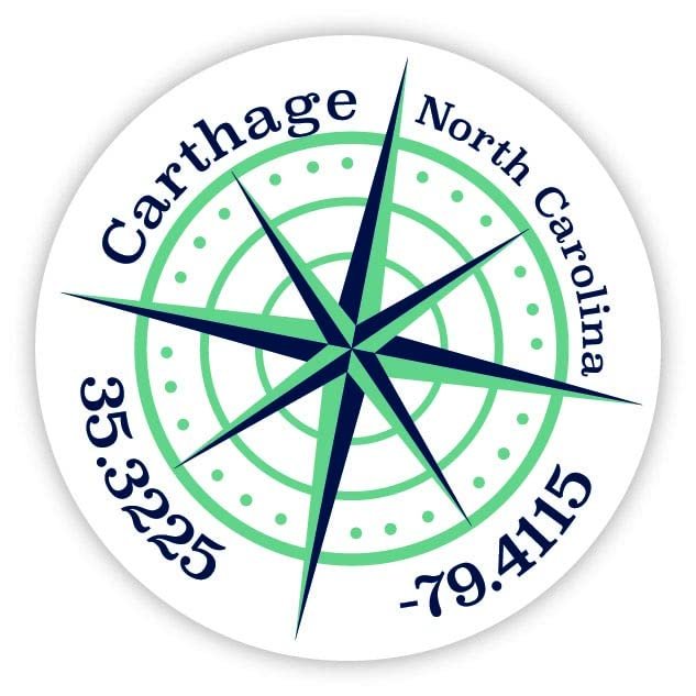 Carthage North Carolina 2-Inch Vinyl Decal Sticker Latitude Longitude Compass Design
