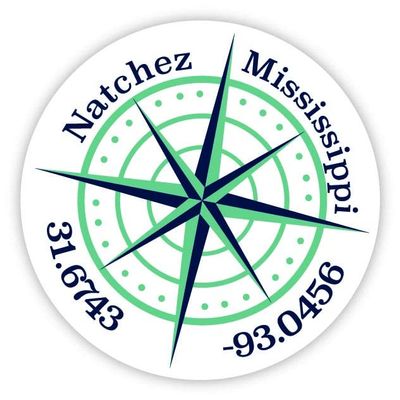 Natchez Mississippi 2-Inch Vinyl Decal Sticker Latitude Longitude Compass Design