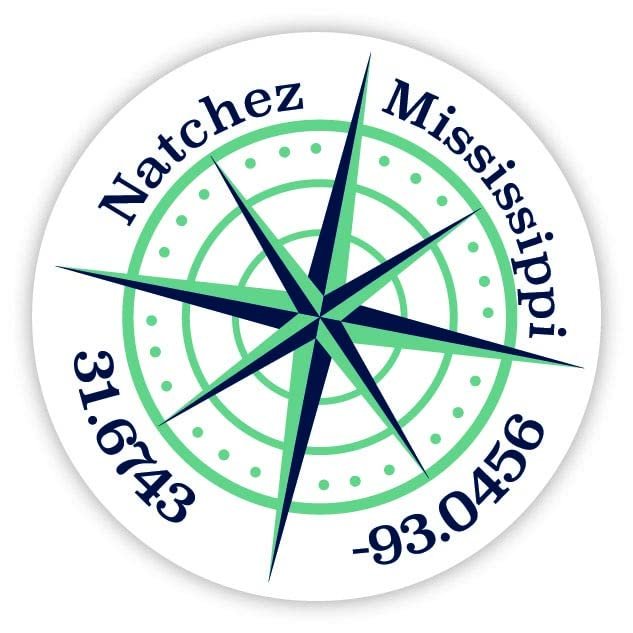 Natchez Mississippi 2-Inch Vinyl Decal Sticker Latitude Longitude Compass Design