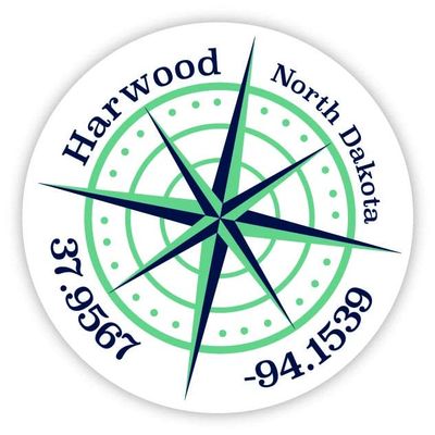 Harwood North Dakota 2-Inch Vinyl Decal Sticker Latitude Longitude Compass Design