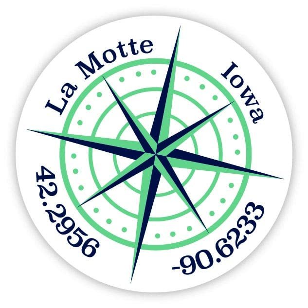 La Motte Iowa 2-Inch Vinyl Decal Sticker Latitude Longitude Compass Design
