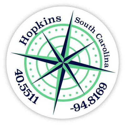 Hopkins South Carolina 2-Inch Vinyl Decal Sticker Latitude Longitude Compass Design
