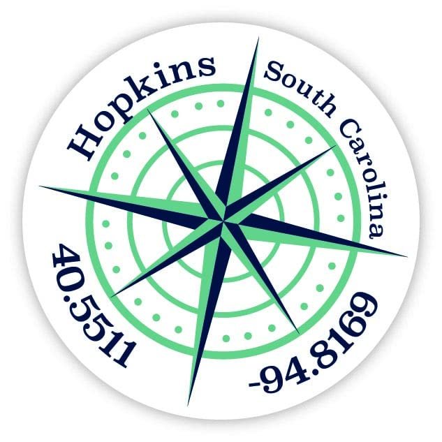 Hopkins South Carolina 2-Inch Vinyl Decal Sticker Latitude Longitude Compass Design