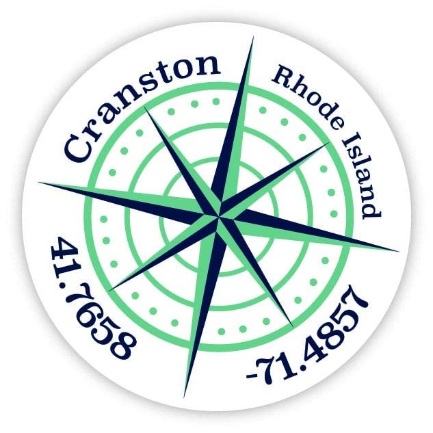 Cranston Rhode Island 2-Inch Vinyl Decal Sticker Latitude Longitude Compass Design