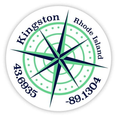 Kingston Rhode Island 2-Inch Vinyl Decal Sticker Latitude Longitude Compass Design
