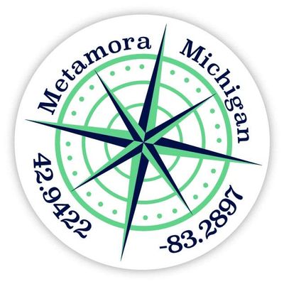 Metamora Michigan 2-Inch Vinyl Decal Sticker Latitude Longitude Compass Design