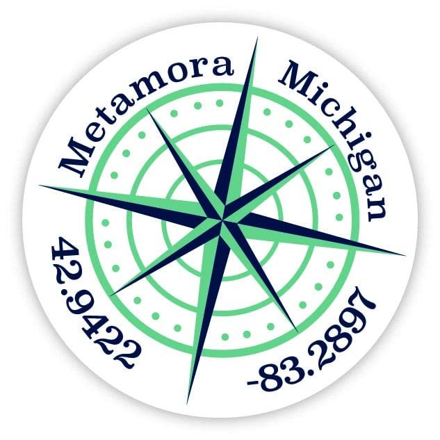 Metamora Michigan 2-Inch Vinyl Decal Sticker Latitude Longitude Compass Design