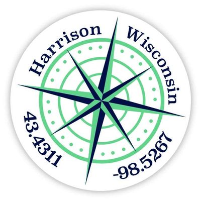Harrison Wisconsin 2-Inch Vinyl Decal Sticker Latitude Longitude Compass Design