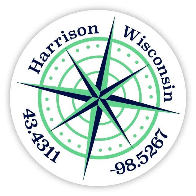 Harrison Wisconsin 2-Inch Vinyl Decal Sticker Latitude Longitude Compass Design