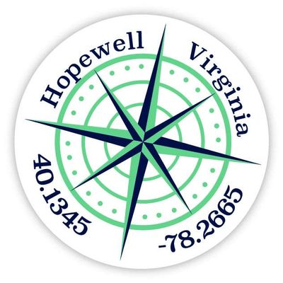 Hopewell Virginia 2-Inch Vinyl Decal Sticker Latitude Longitude Compass Design