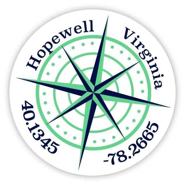 Hopewell Virginia 2-Inch Vinyl Decal Sticker Latitude Longitude Compass Design