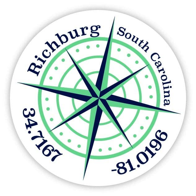 Richburg South Carolina 2-Inch Vinyl Decal Sticker Latitude Longitude Compass Design
