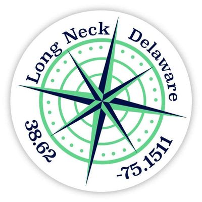 Long Neck Delaware 2-Inch Vinyl Decal Sticker Latitude Longitude Compass Design