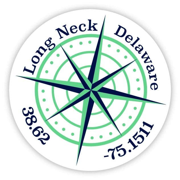 Long Neck Delaware 2-Inch Vinyl Decal Sticker Latitude Longitude Compass Design