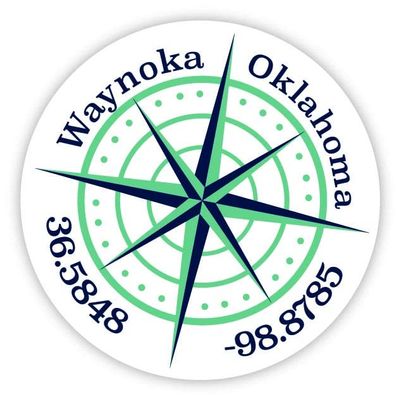 Waynoka Oklahoma 2-Inch Vinyl Decal Sticker Latitude Longitude Compass Design