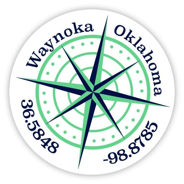 Waynoka Oklahoma 2-Inch Vinyl Decal Sticker Latitude Longitude Compass Design