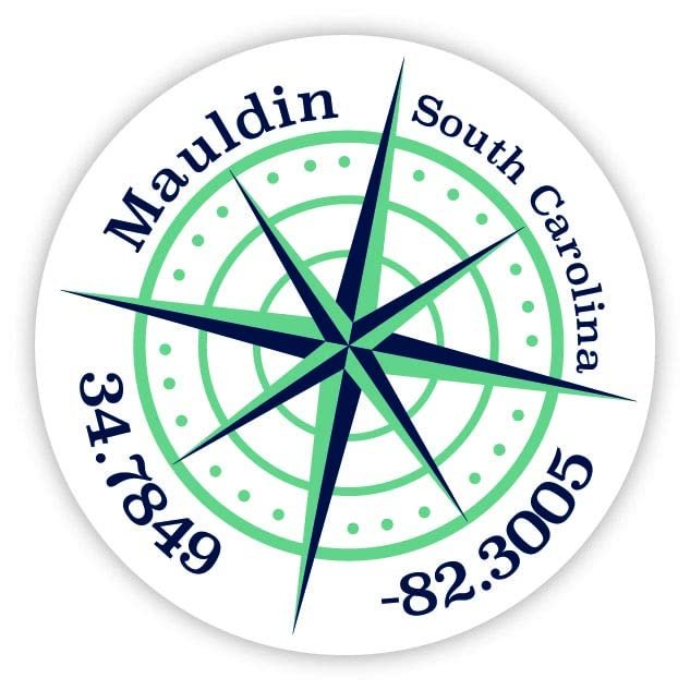 Mauldin South Carolina 2-Inch Vinyl Decal Sticker Latitude Longitude Compass Design