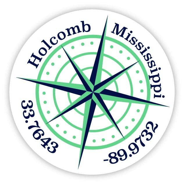 Holcomb Mississippi 2-Inch Vinyl Decal Sticker Latitude Longitude Compass Design