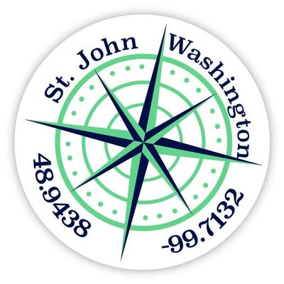 St. John Washington 2-Inch Vinyl Decal Sticker Latitude Longitude Compass Design