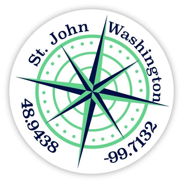 St. John Washington 2-Inch Vinyl Decal Sticker Latitude Longitude Compass Design