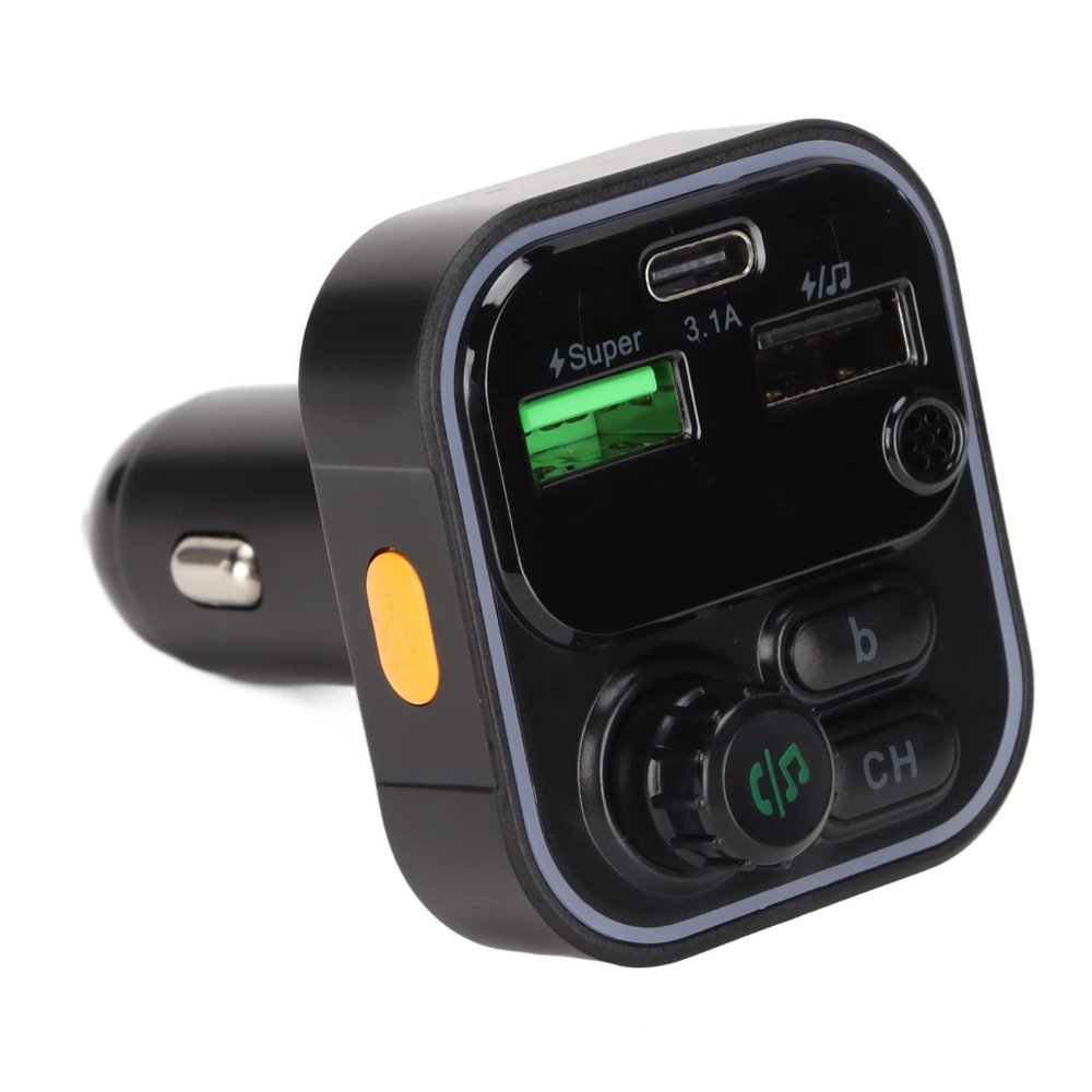 Sanpyl Bluetooth 5.0 FM Transmitter,Bluetooth FM Transmitter Radio Adapter Car Kit Super Fast RGB Car Player Charger Support U Disk TF Card(C16 Black)
