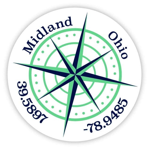 Midland Ohio 2-Inch Vinyl Decal Sticker Latitude Longitude Compass Design