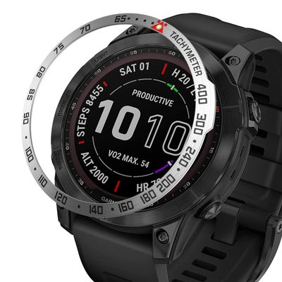 BAIHUIAM Bezel Ring Compatiable with Garmin Fenix 7 Sapphire Solar/Fenix 7 Solar, Stainless Steel Bezel Ring Adhesive Cover Anti Scratch & Collision Protector for Garmin Fenix 7 Series, Silver