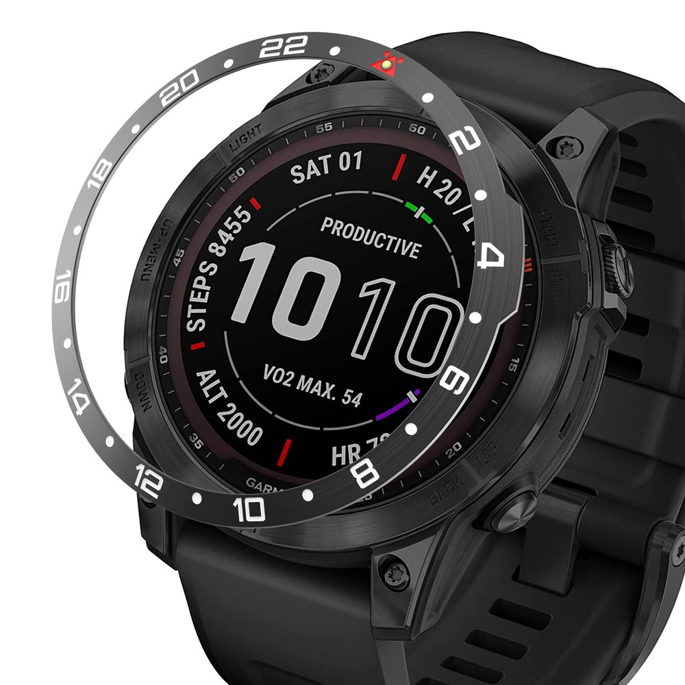 BAIHUIAM Bezel Ring Compatible with Garmin Fenix 7 Series, Stainless Steel Bezel Ring Adhesive Cover Anti Scratch & Collision Protector, Black