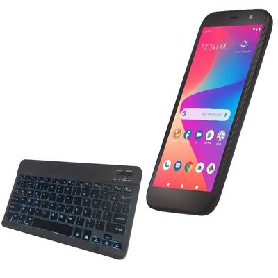 BoxWave Keyboard Compatible with BLU View 2 - SlimKeys Bluetooth Keyboard - with Backlight, Portable Slim LED 7 Colors - Jet Black