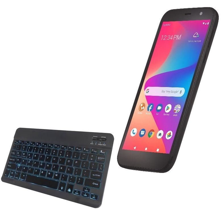 BoxWave Keyboard Compatible with BLU View 2 - SlimKeys Bluetooth Keyboard - with Backlight, Portable Slim LED 7 Colors - Jet Black