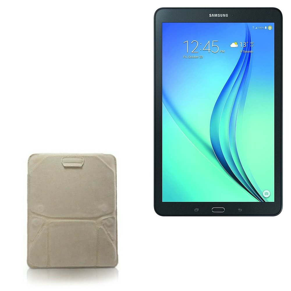 BoxWave Case Compatible with Galaxy Tab E (9.6) - Velvet Pouch Stand, Velour Slip Sleeve Built-in Foldable Kickstand - Tan
