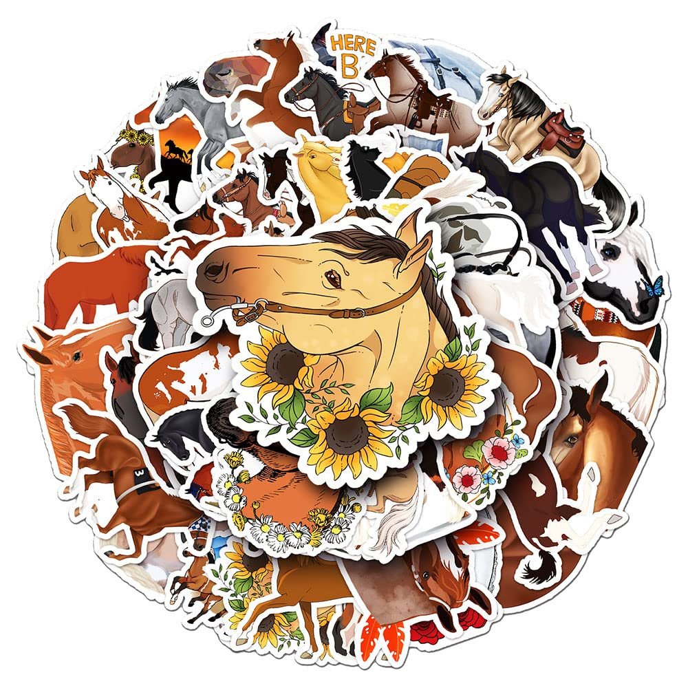Western Horse Vinyl Stickers, 50 PCS Waterproof Animal Decals for Laptops, Scrapbooking, Notebooks, Water Bottles, Suitcases, Phones & DIY Decor