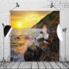 Loccor 5x3ft Fabric Beach Backdrop Rocky Coast Gold Sunset Landscape Photography Background Polyester Adult Lovers Portrait Wedding Travel Vacation Birthday Party Decor Photo Studio Props view 2