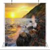 Loccor 5x3ft Fabric Beach Backdrop Rocky Coast Gold Sunset Landscape Photography Background Polyester Adult Lovers Portrait Wedding Travel Vacation Birthday Party Decor Photo Studio Props view 3