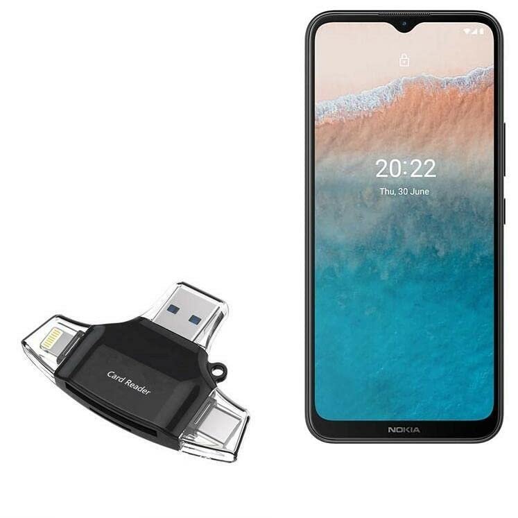 BoxWave Smart Gadget Compatible with Nokia C21 Plus - AllReader SD Card Reader, microSD Card Reader SD Compact USB - Jet Black