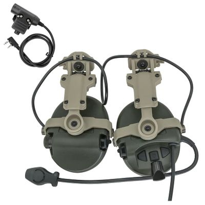 COMBATGEAR Tactical Headset with ARC Rail Adapter Ear Defender Airsoft Headphone Come with K 2 pin Push to Talk FG