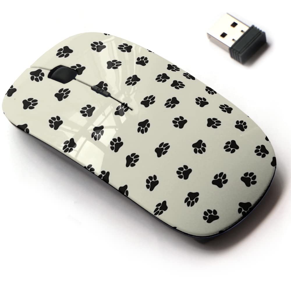 2.4G Wireless Mouse with Cute Pattern Design for All Laptops and Desktops with Nano Receiver - Black Dog Paws on