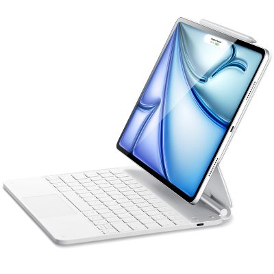 ESR iPad Air 13 Inch Case Keyboard (M3/M2, 2025/2024) & iPad Pro 12.9 inch (6th/5th/5th/3rd) Magic Keyboard, Easy-Set Floating Cantilever Stand, Precision Multi-Touch Trackpad, Rebound Series, White